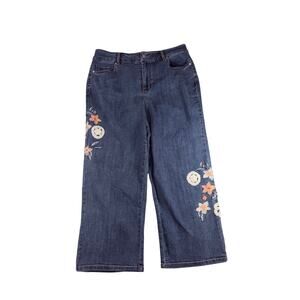 Est. 1948 Denim Women’s Size 12 Hi-Rise Embroidered Floral Wide Leg Blue Denim